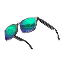 Load image into Gallery viewer, Black_frame_smart_sunglasses_with_green_lenses_1